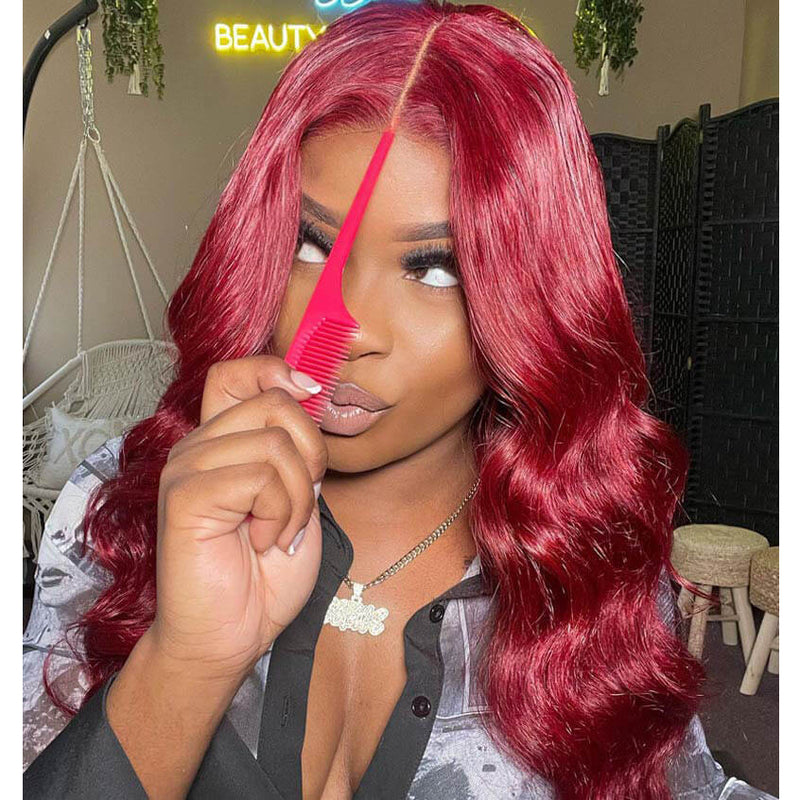 ALIGLOSSY Pre Cut Wear Go Glueless 99J 4x4 5x5 Body Wave Closure Wig HD Transparent Human Hair Wigs Beginner Friendly
