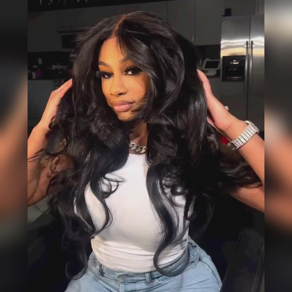 ALIGLOSSY Curtain Bangs 13x4 HD Transparent Straight Lace Frontal Wigs