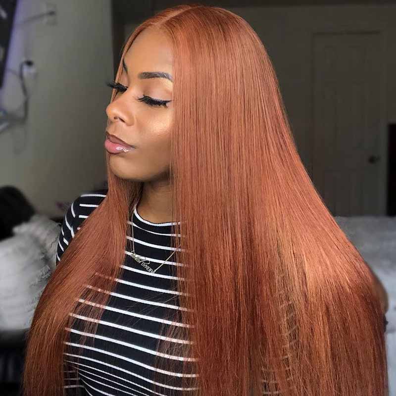 ALIGLOSSY Reddish Brown 13X4 Transparent Lace Front Straight Hair Wig