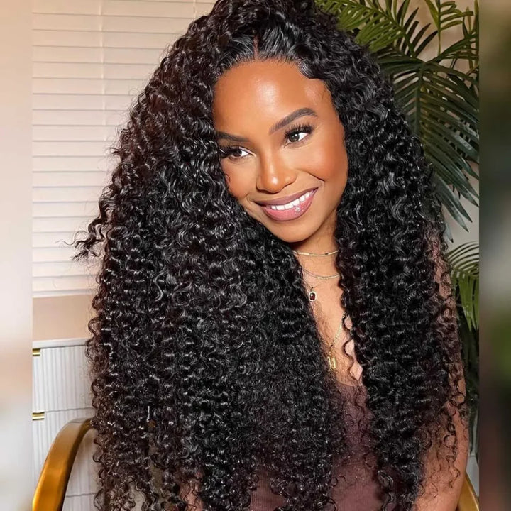100% human virgin hair kinky curly 13x6 lace front wig in natural black
