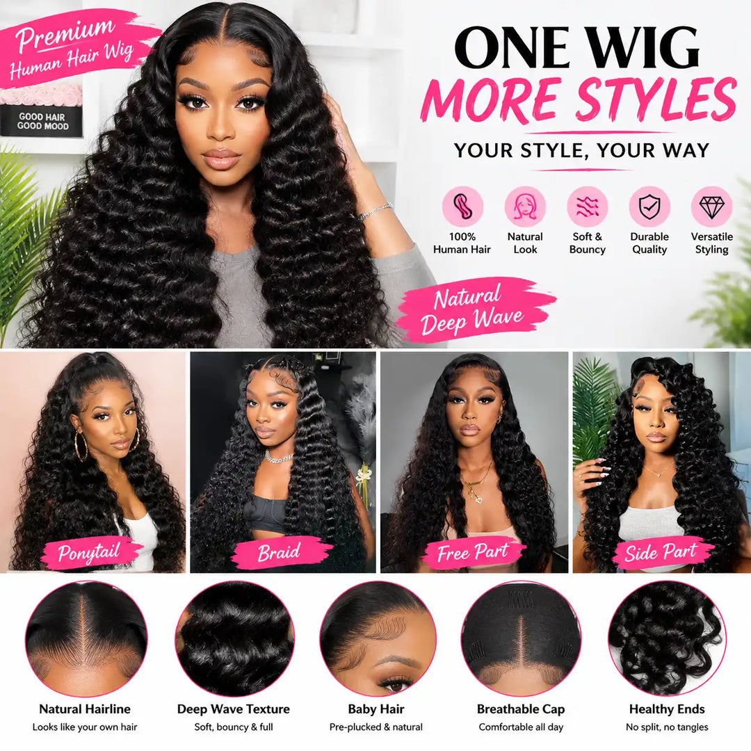 100% human virgin hair wand curl loose deep wave wig can be straightened, dyed, and restyled easily