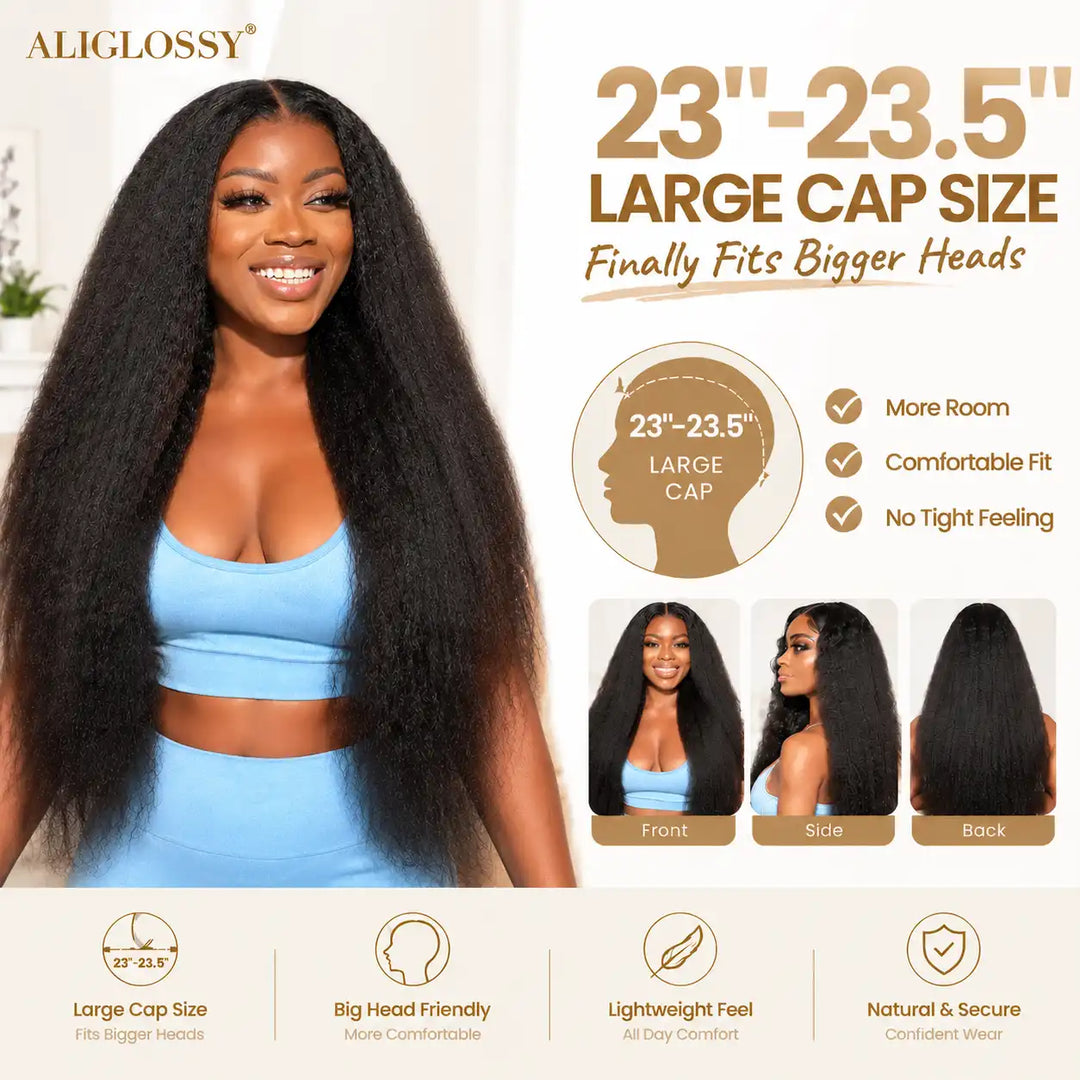 13X4 LARGE CAP KINKY STRAIGHT WIGS 23-23.5 INCH