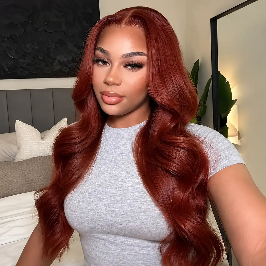 13X4 Reddish Brown HD Transparent Body Wave Lace Front Wig