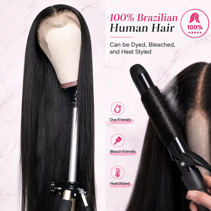 13 by 4 13 by 6 HD Lace Frontal Straight Human Hair Wigs with Invisible Melted Hairline for a Natural Scalp Look For Beginners - 100% Human Hair Texture and Heat Styling