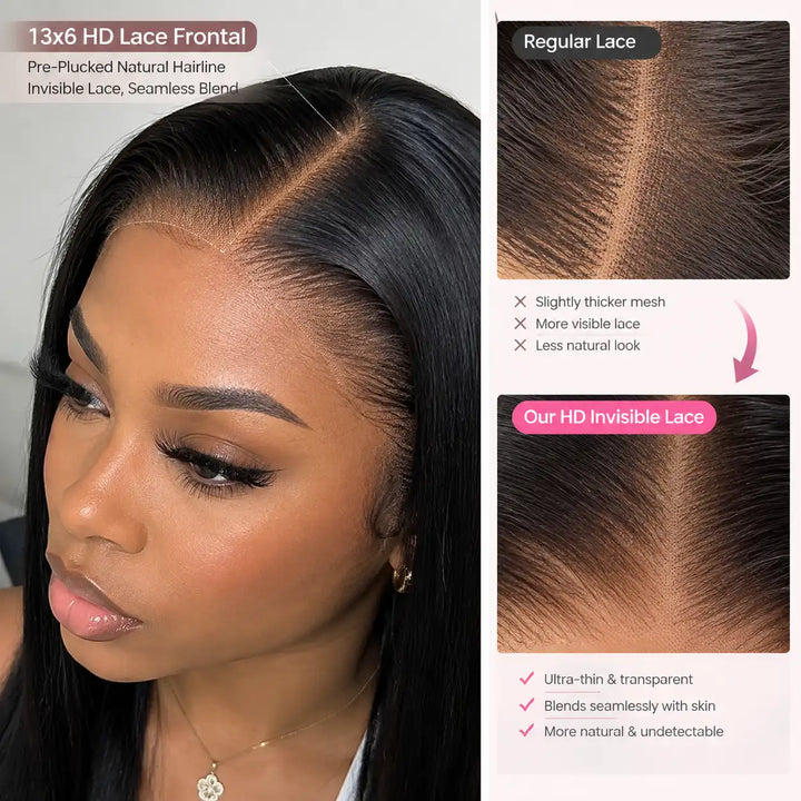 13 by 4 13 by 6 HD Lace Frontal Straight Human Hair Wigs with Invisible Melted Hairline for a Natural Scalp Look For Beginners - Cap Construction and Lace Details