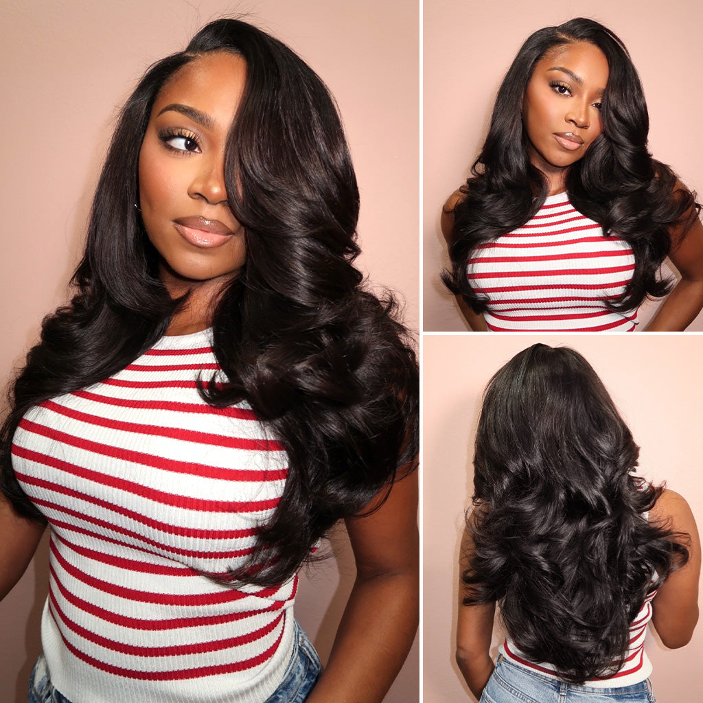 13 by 4 13 by 6 HD lace front loose wave human hair wig featuring professional layered butterfly cut