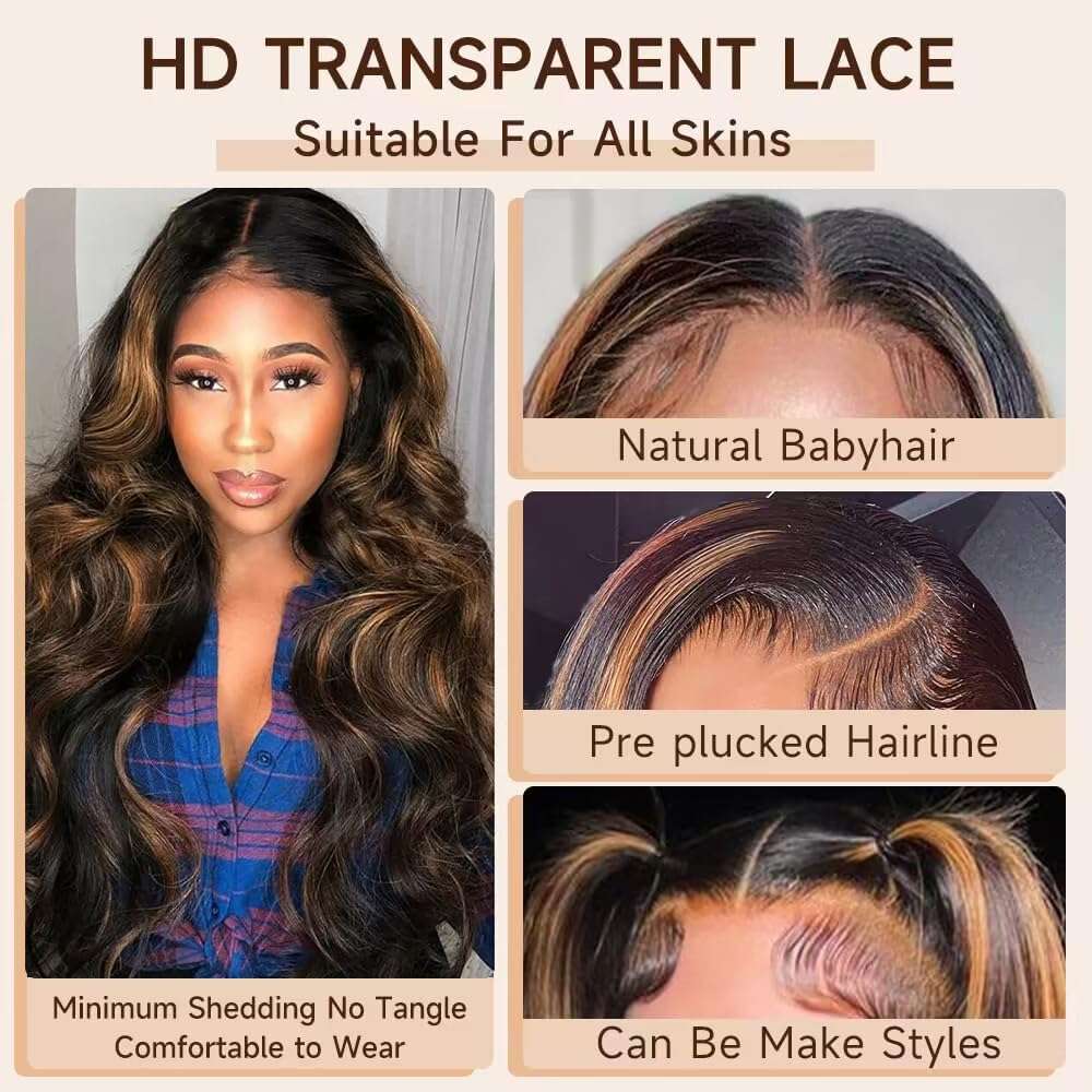 13x4 13x6 HD lace front wig, P1B/30 Balayage Highlight, premium human hair