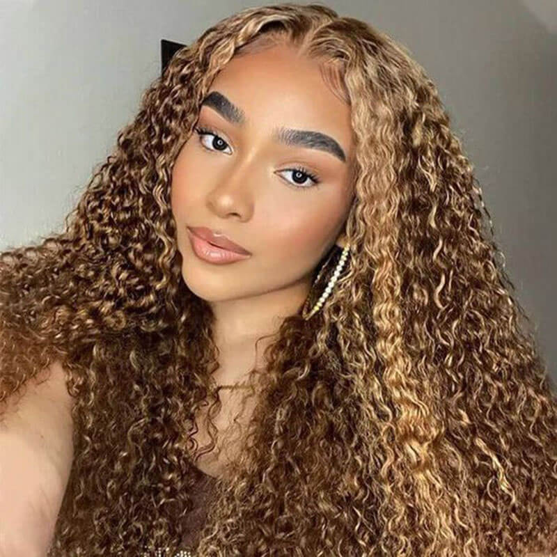 13x4 13x6 HD lace front wig, P4/27 Highlight Deep Wave human hair