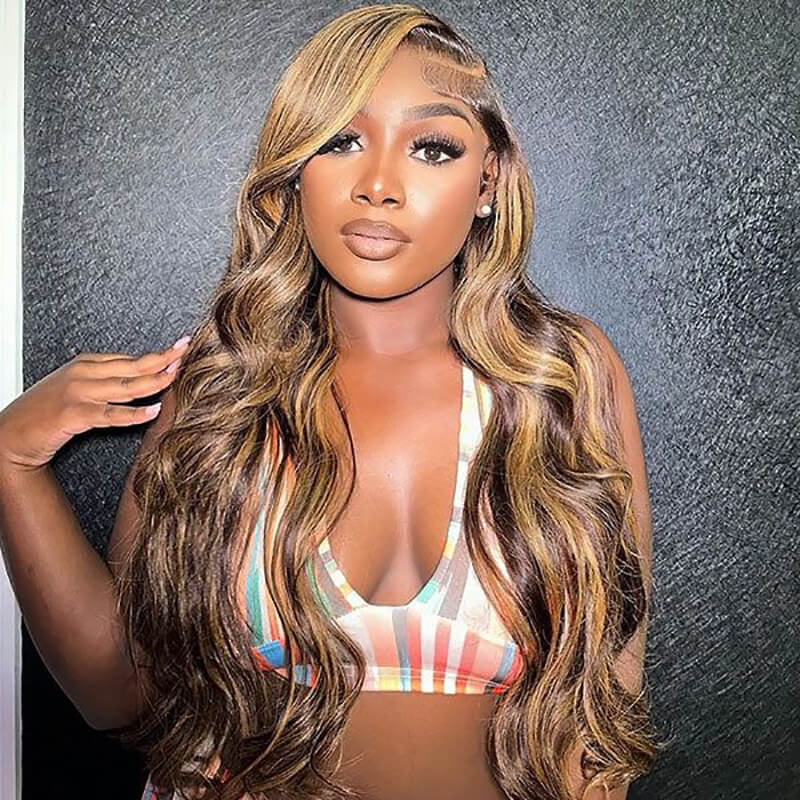 13x4 13x6 HD transparent lace wig, P4/27 Highlight Body Wave human hair