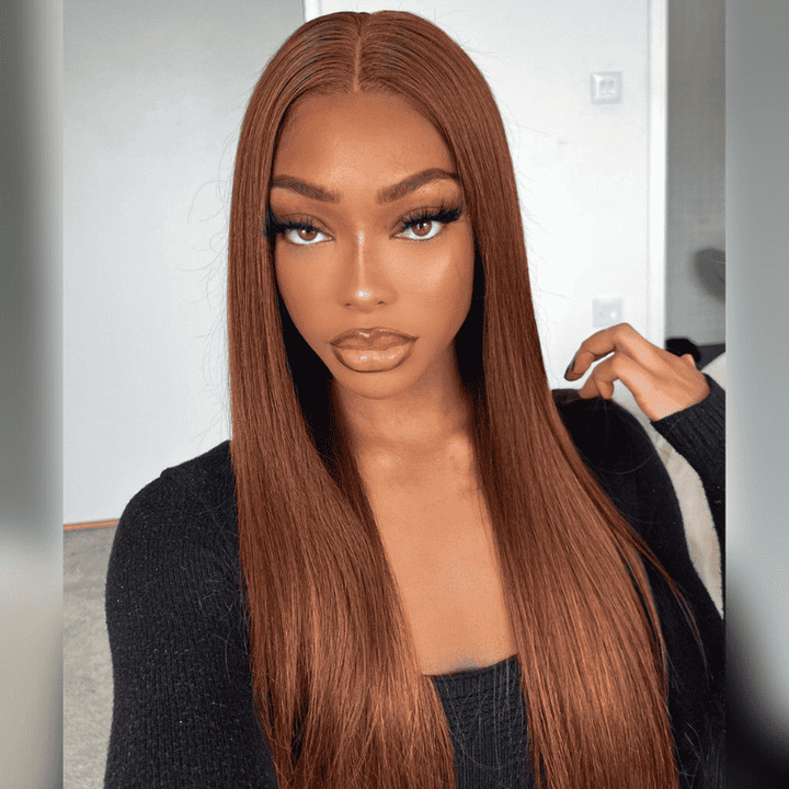 13x4 4x4 HD lace front wig in Reddish Brown #33, straight human hair