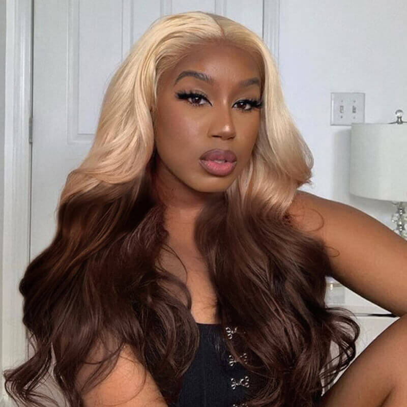 13x4 HD Lace Front Human Hair Wig With 613 Reverse Ombre Blonde Hair