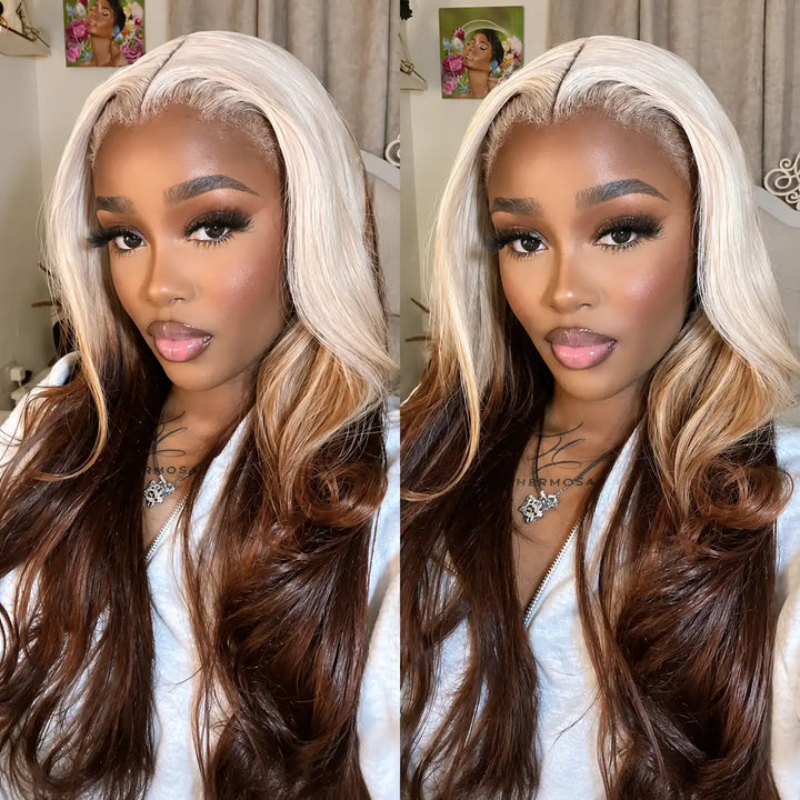 13x4 HD Lace Frontal details of Reverse Ombre Human Hair Wig showing natural melt hairline
