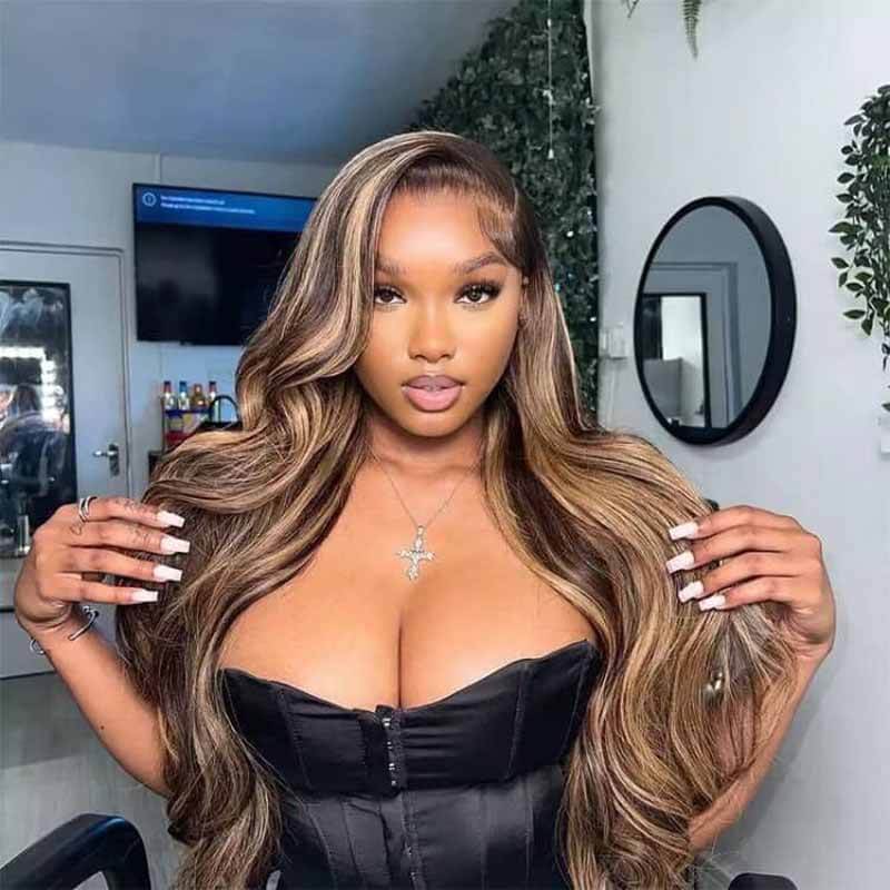 13x4 HD lace front Body Wave wig, 4/27 Highlight color, high density 200% 250%