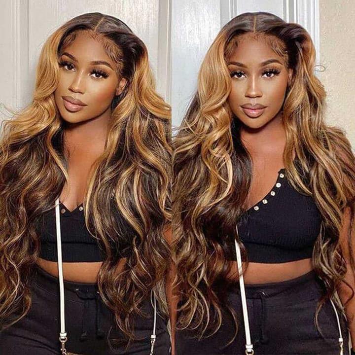 13x4 HD lace front Body Wave wig, 4/30 Highlight human hair for beginners