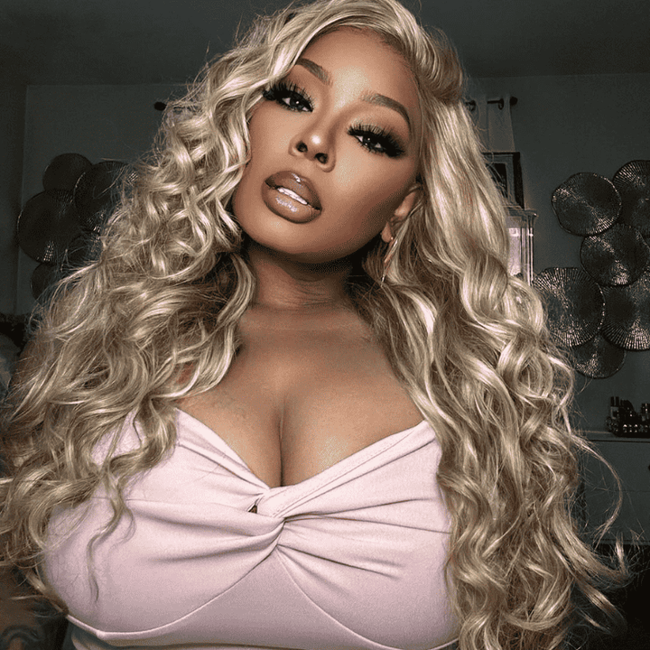 13x4 HD lace front Body Wave wig, Balayage Ash Blonde Highlights, 250% density