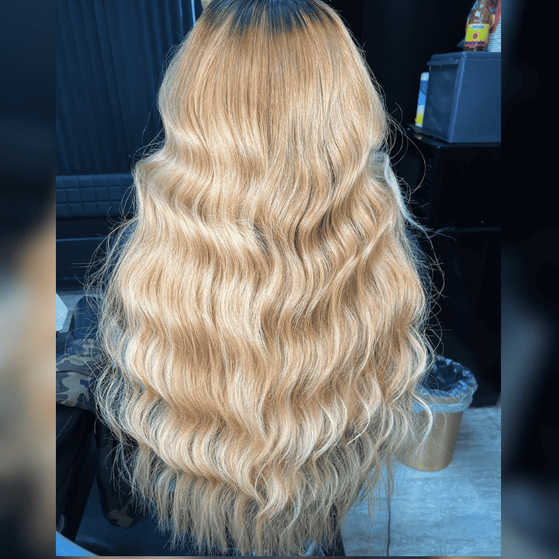 13x4 HD lace front Body Wave wig, Blonde Skunk Brown Highlights