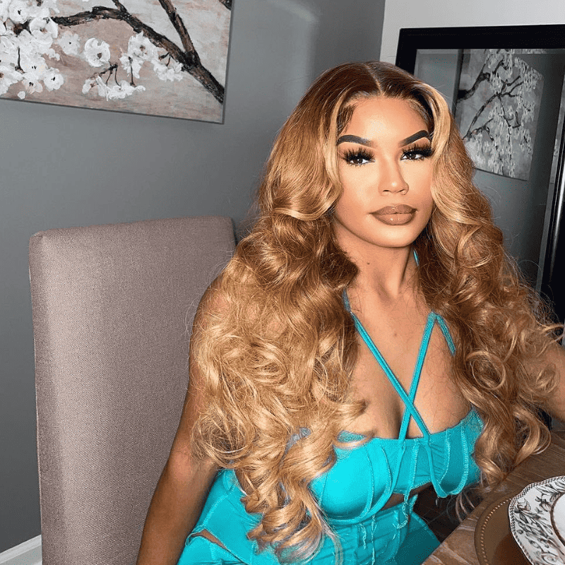 13x4 HD lace front Body Wave wig, Ombre Blonde Brown Highlights, 250% density