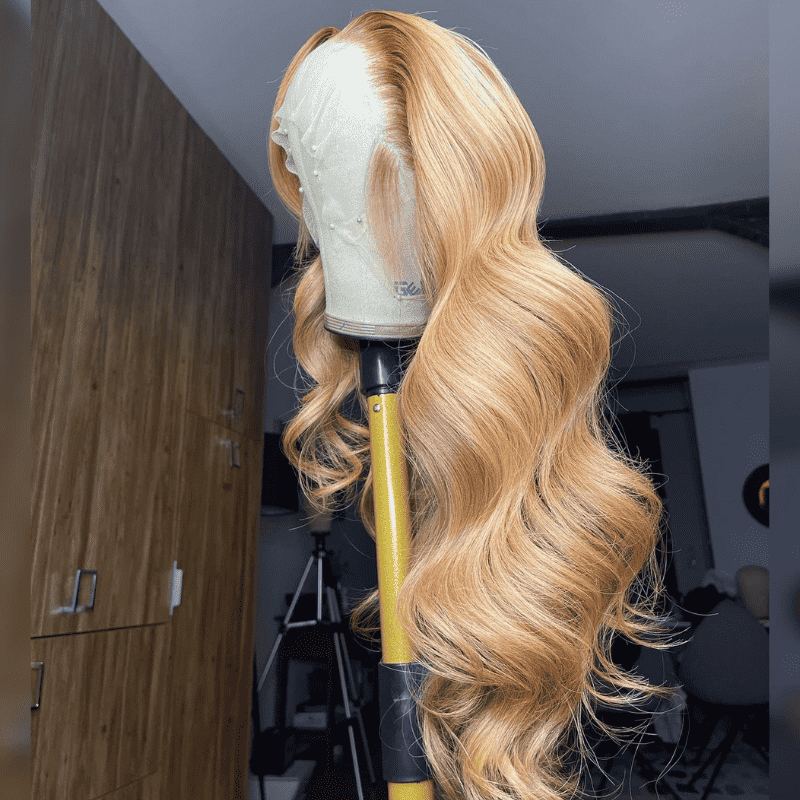 13x4 HD lace front Body Wave wig, Honey Blonde Brown Highlights, 250% density