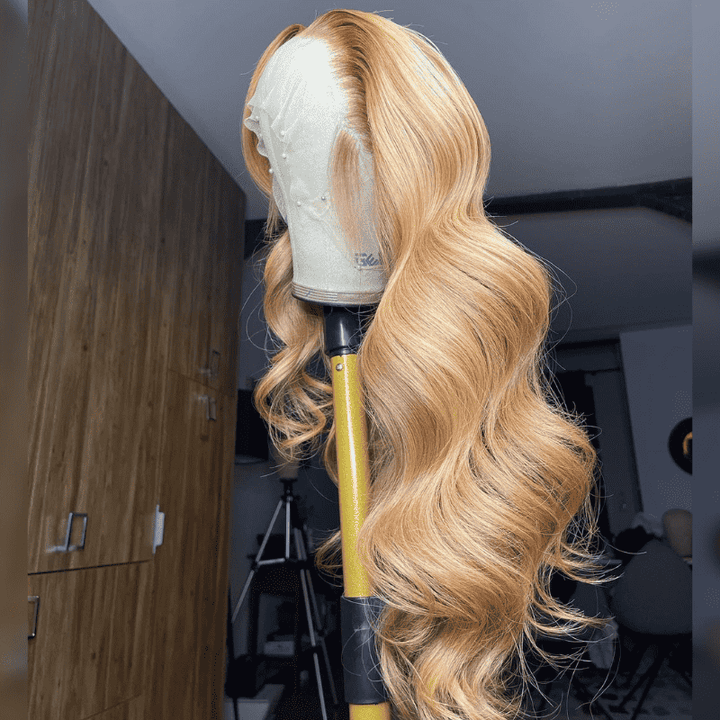 13x4 HD lace front Body Wave wig, Honey Blonde Brown Highlights, 250% density