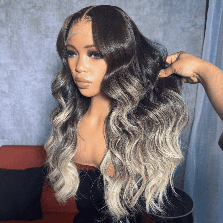 13x4 HD lace front Loose Deep Wave wig, Ombre Brown Ash Blonde Highlight