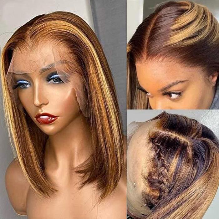 13x4 HD lace front bob wig, P4/27 Highlight human hair, beginner friendly
