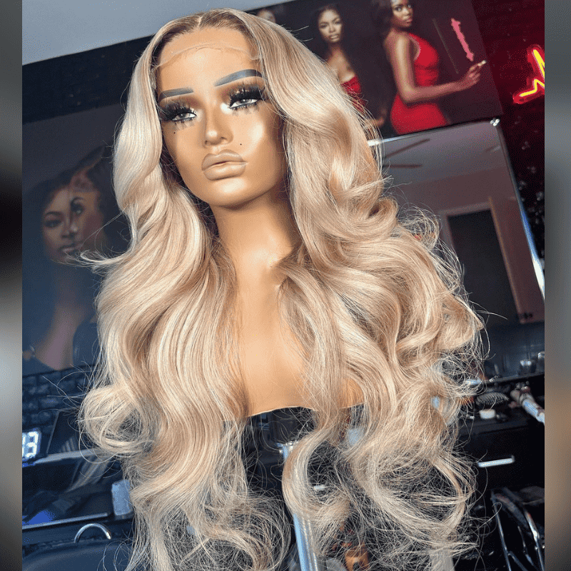 13x4 HD lace front body wave wig, Balayage Ash Honey Blonde Highlights, 250% density