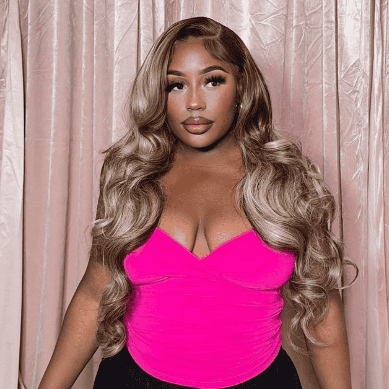 13x4 HD lace front body wave wig, Honey Blonde Brown Highlights, 250% density