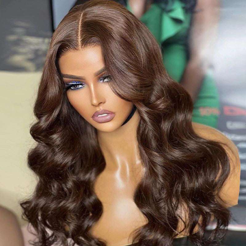 13x4 HD lace front glueless wig, Chocolate Brown Body Wave human hair