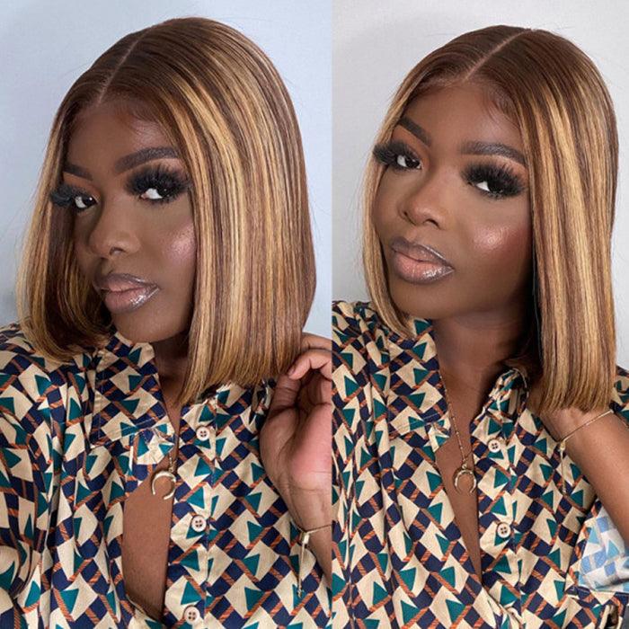 13x4 HD lace front straight bob, P4/27 Highlight style, 150% density