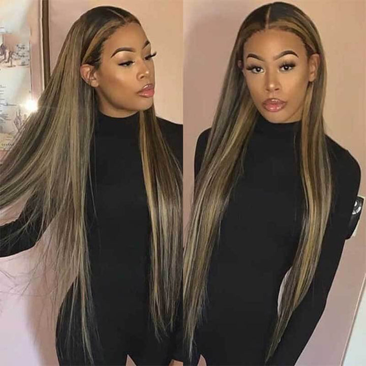 13x4 HD lace front straight wig, 1B/30 Highlight, beginner friendly glueless
