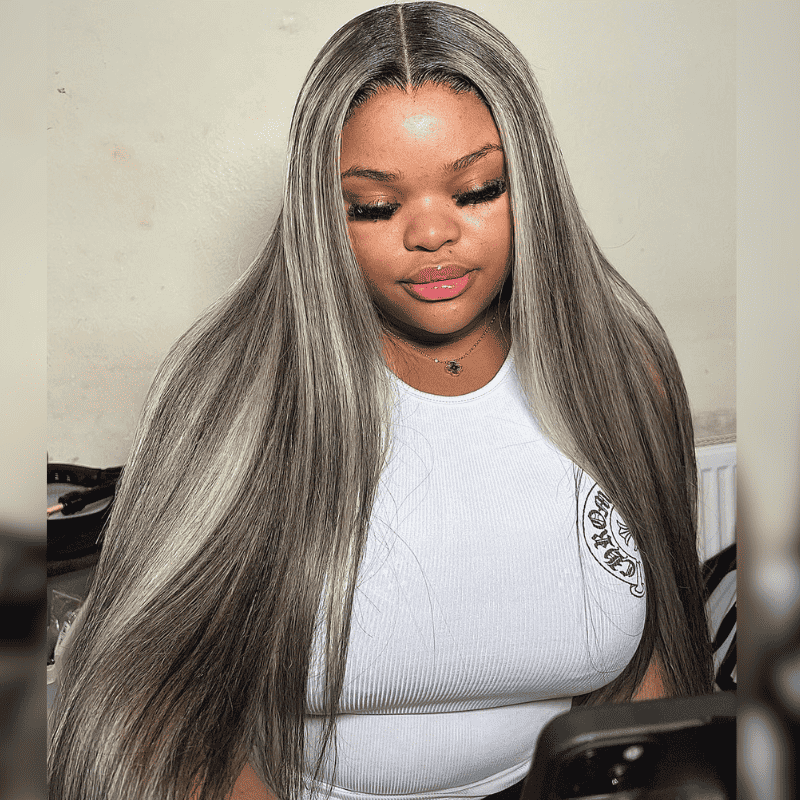 13x4 HD lace front straight wig, Balayage Brown Highlights, 250% density