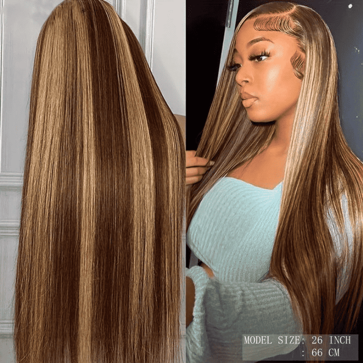 13x4 HD lace front straight wig, P4/27 Highlight, beginner friendly glueless