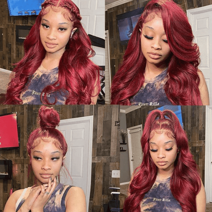 13x4 HD lace front wig, 99J Burgundy Body Wave, 180% density