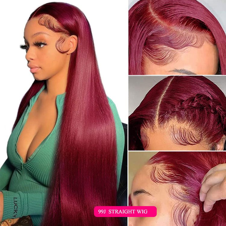13x4 HD lace front wig, 99J color, 180% density human hair