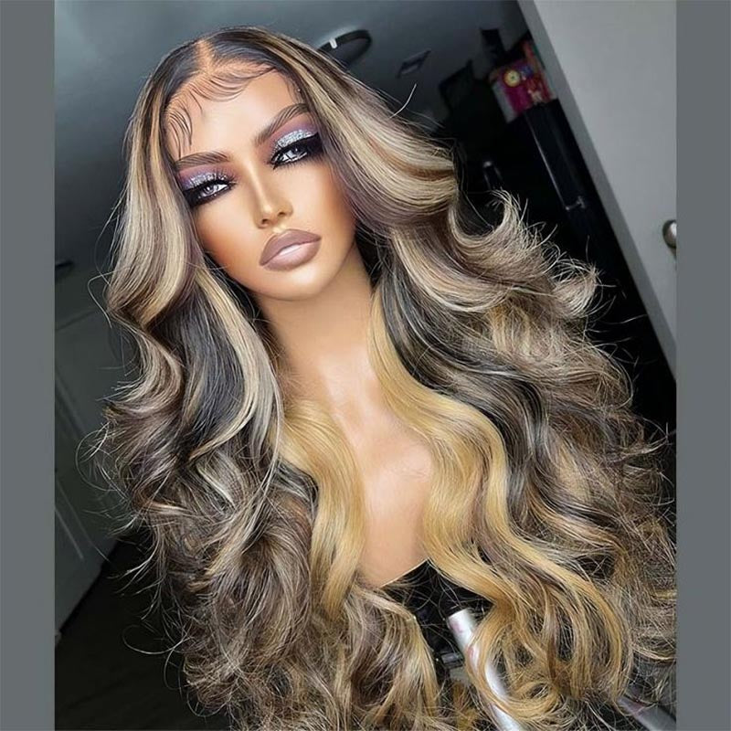 13x4 HD lace front wig, Balayage Highlights Black Blonde, 180% density