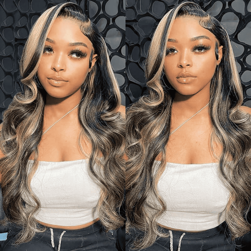 13x4 HD lace front wig, Balayage Highlights Black Blonde, straight and body wave