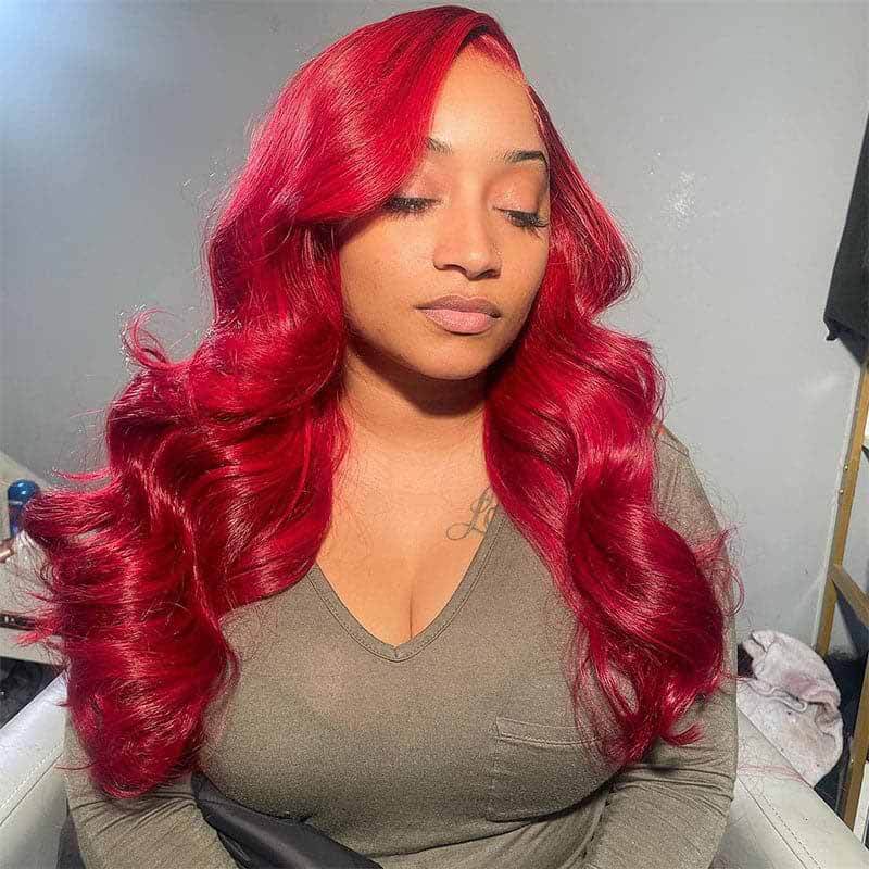 13x4 HD lace front wig, Burgundy, 180% density human hair