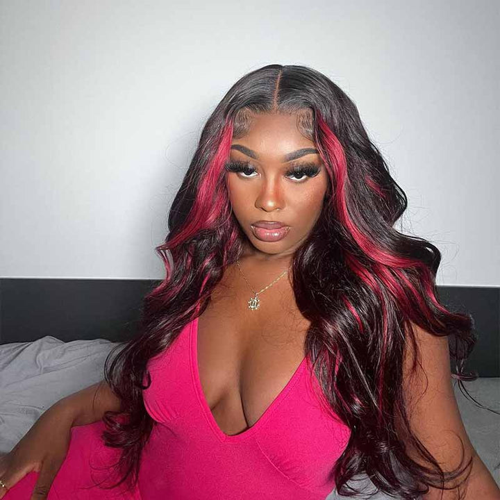 13x4 HD lace front wig, Burgundy Highlight Body Wave, 250% density