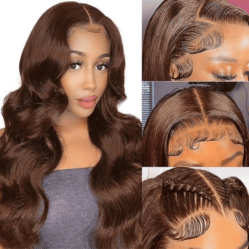 13x4 HD lace front wig, Chocolate Brown Body Wave, 180% density