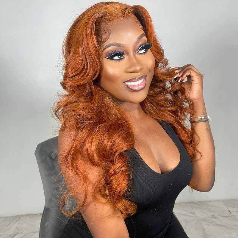13x4 HD lace front wig, Ginger Body Wave, 180% density human hair