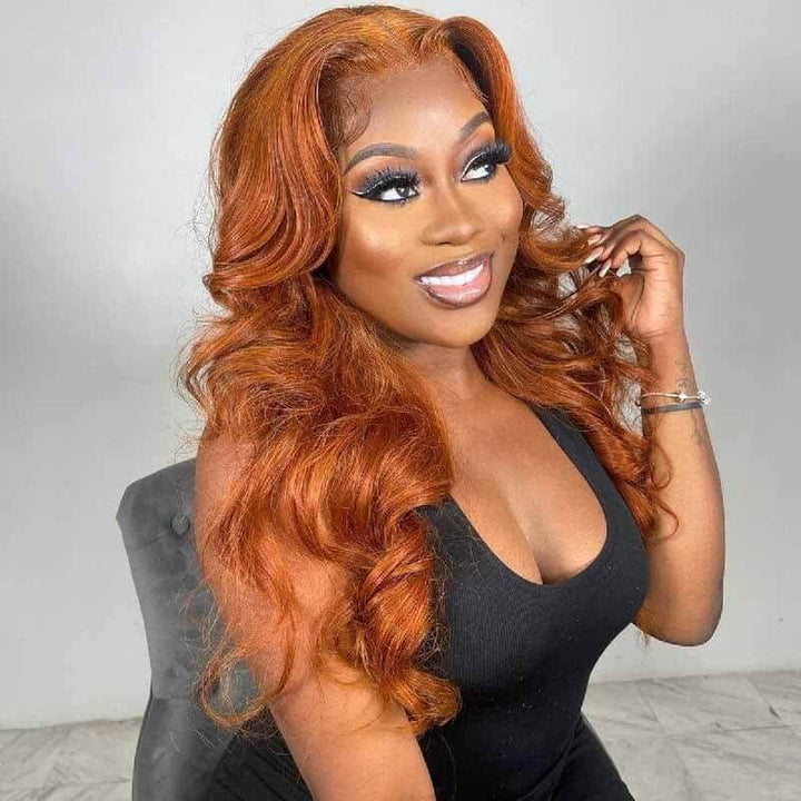 13x4 HD lace front wig, Ginger Body Wave, 180% density human hair