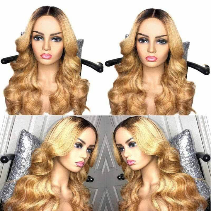 13x4 HD lace front wig, Ombre 1B27 1B30, 180% density Body Wave