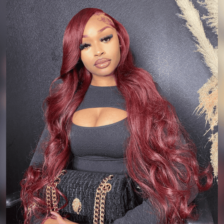 13x4 HD lace front wig, Reddish Brown color, Body Wave style