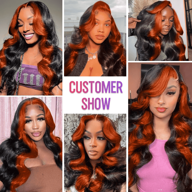 13x4 HD lace front wig, Skunk Stripe Ginger, 180% density