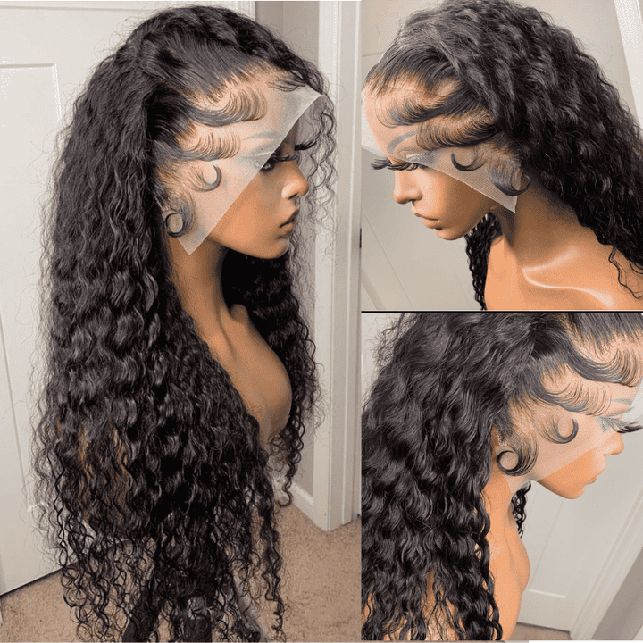 13x4 HD lace front wig, Water Wave texture, pre-plucked glueless human hair