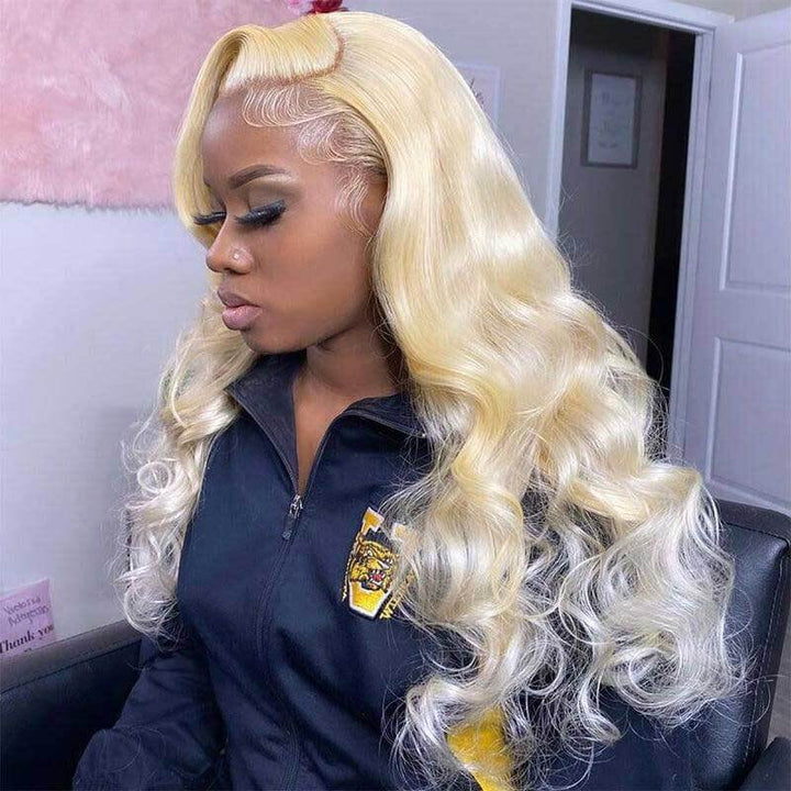 13x4 HD lace front wig, 613 Blonde Body Wave, 180% density