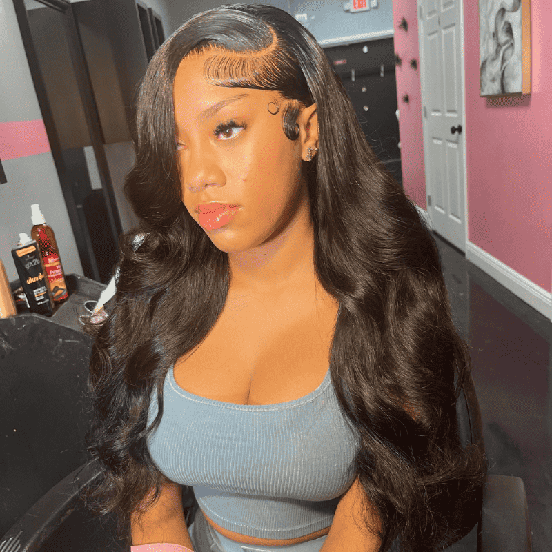 13x4 HD lace frontal Body Wave wig with side C part, 250% density