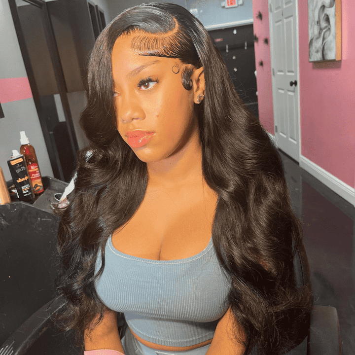13x4 HD lace frontal Body Wave wig with side C part, 250% density