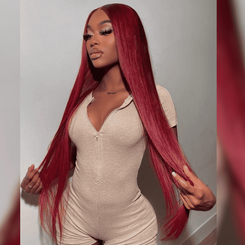 13x4 HD transparent lace front 99J wig, Straight Body Wave Deep Wave