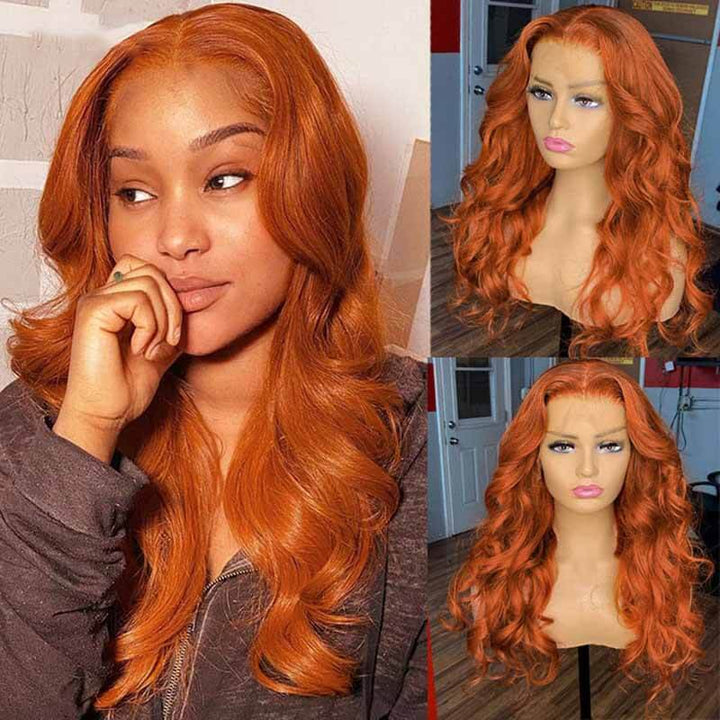 13x4 HD transparent lace front Body Wave wig, Ginger color